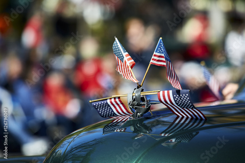 American Flag displayed on Car hood