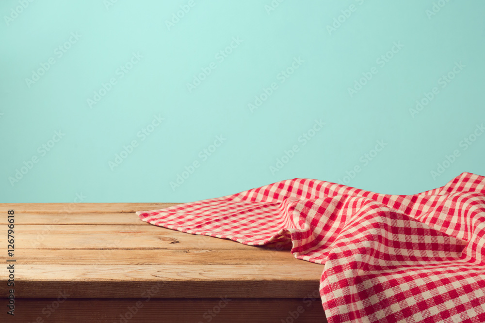 Elegant Red Tablecloth on Wooden Table Background