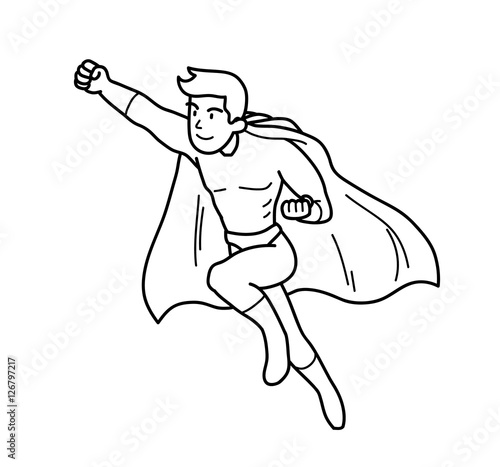 Super Hero Power Man Cartoon Doodle. A hand drawn vector illustration of a flying man with super power.