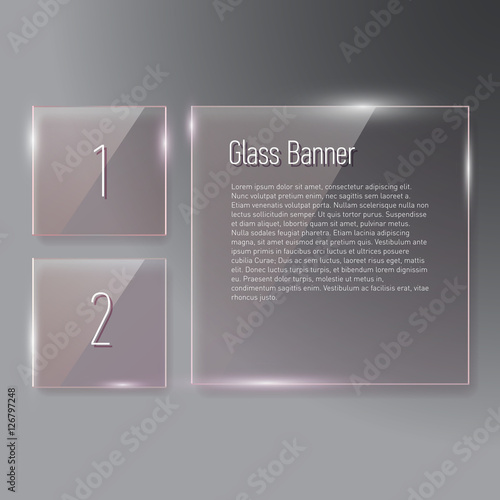 Set of transparent reflecting square glass banners