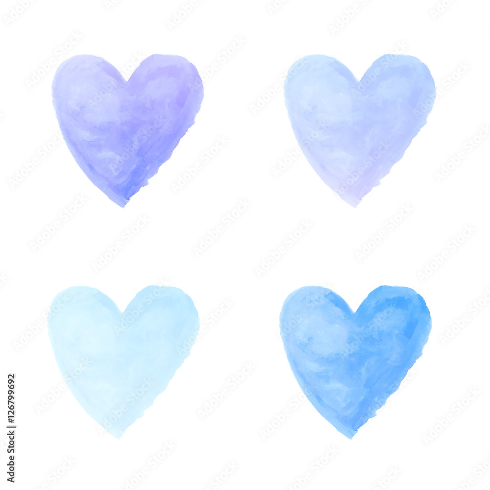 gradient blue and purple heart watercolor paint isolated on whit