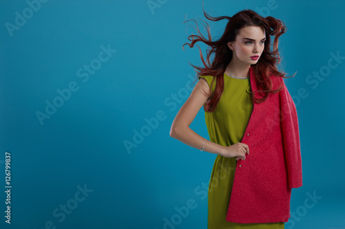 Beautiful Fashion Woman Model In Fashionable Clothes In Studio