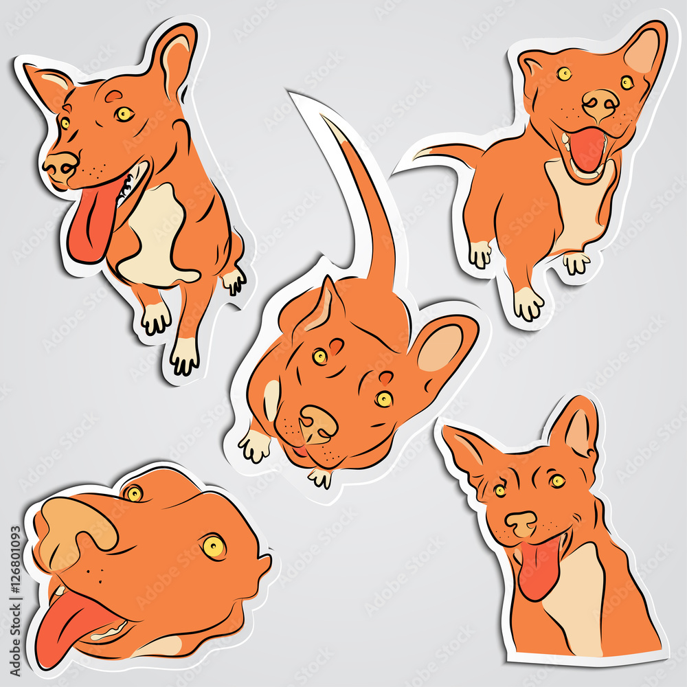 Set of funny red dogs