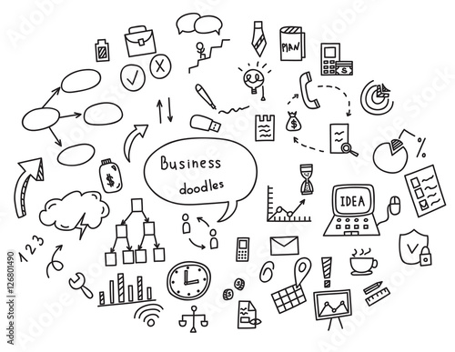 Hand draw doodle elements money and coin icon, chart graph. Concept business finance analytics earnings. Vector illustration