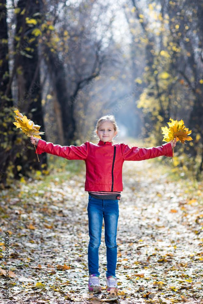 Beautiful Girl Walks In Autumn Grove Beautiful Girl Walks In Autumn Grove