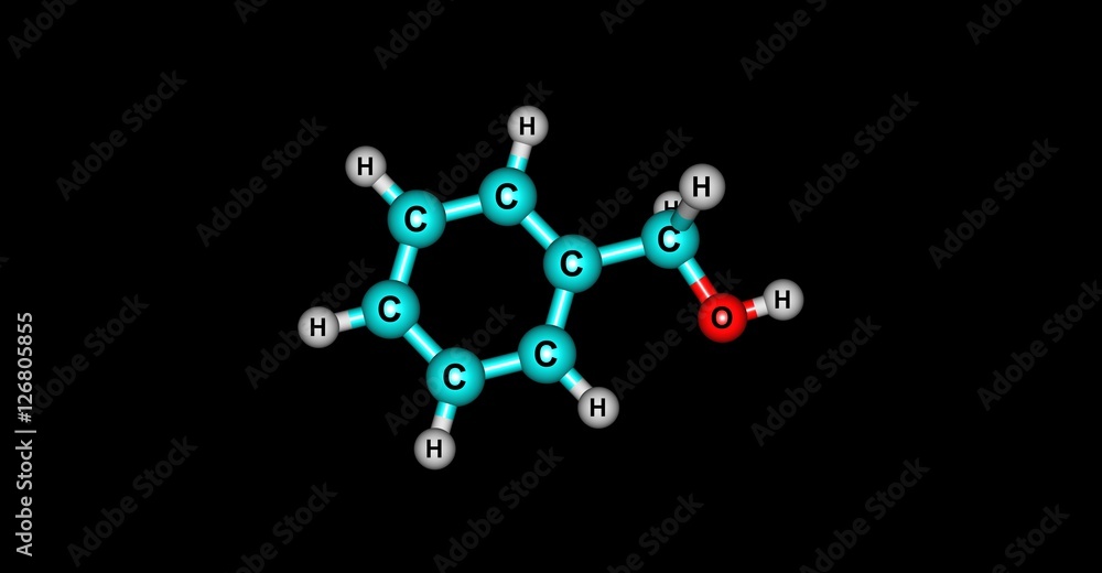 Benzyl alcohol molecular structure isolated on black