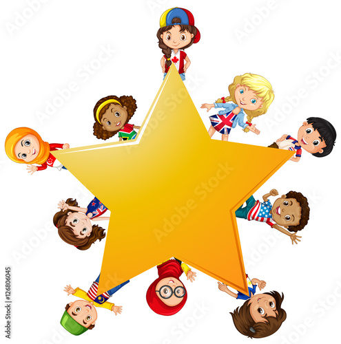 Boys and girls on giant star