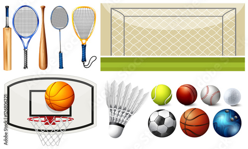 Sport equipments and different goals