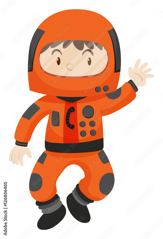 Kid in spacesuit waving hello Kid in spacesuit waving hello