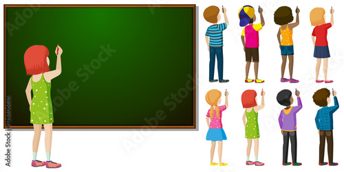 Blackboard and different character in writing action