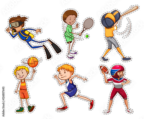 Set of people doing different sports