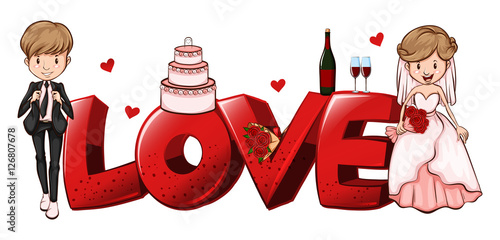 Word design for love with wedding couples