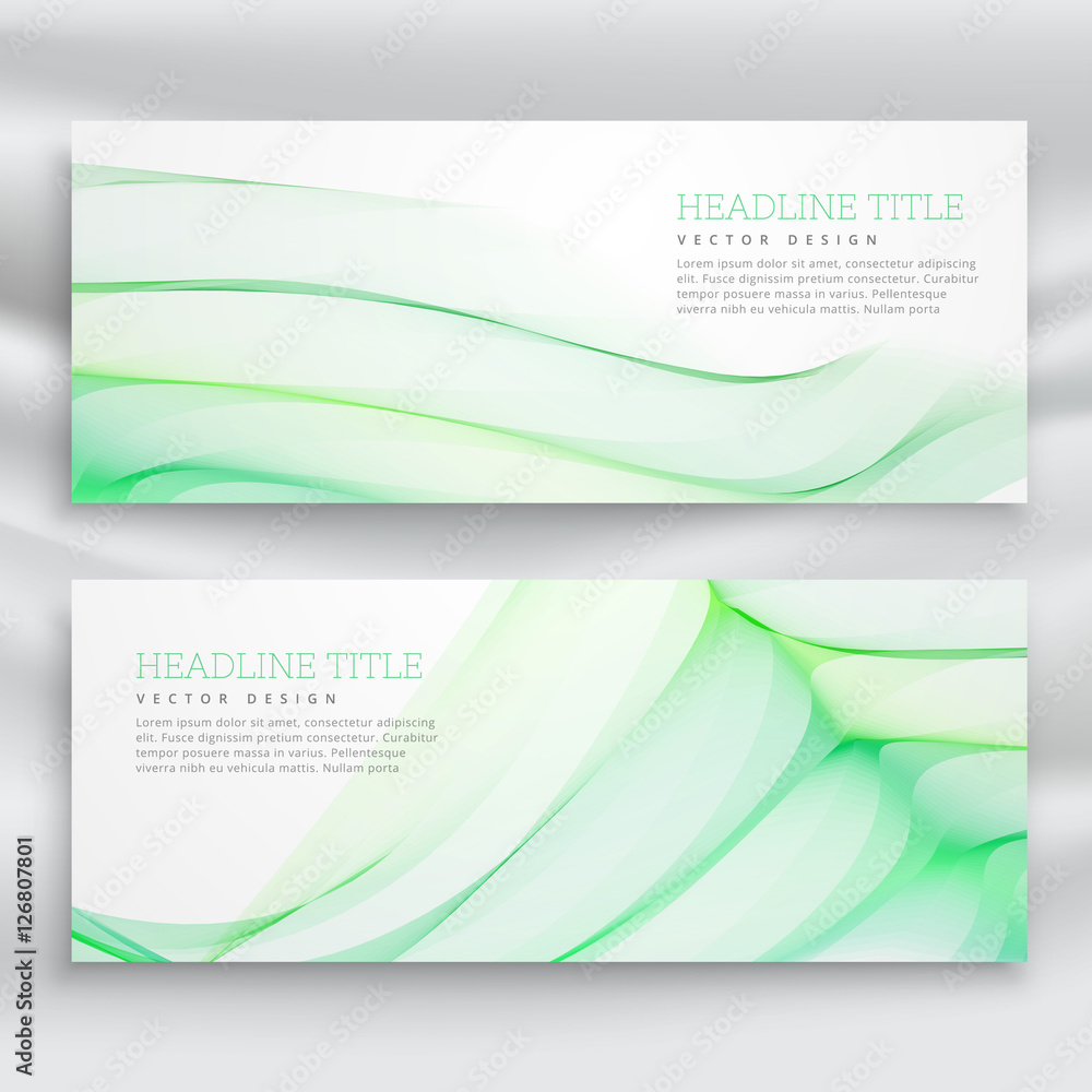 set of banners with wavy green design template