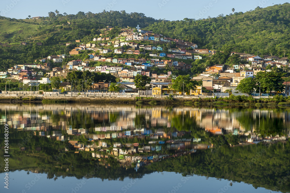 Scenic postcard view of the colorful town of São Félix, divided by the Rio Paraguaçu River from the heritage town of Cachoeira in Bahia, Brazil