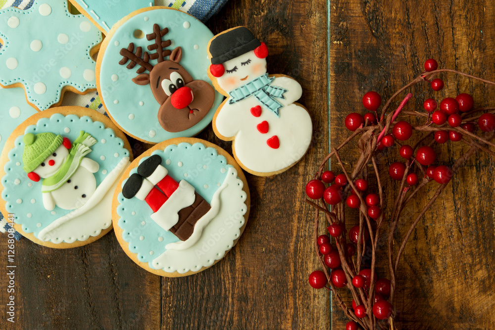 Delicious Christmas cookies in blue
