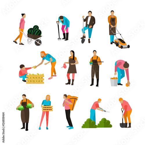 Set of garden people, flat design, isolated