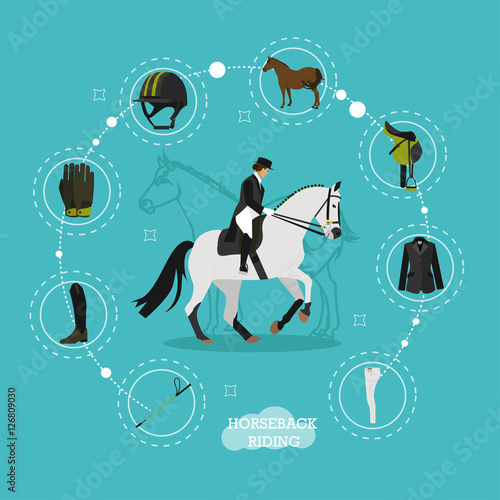 Vector concept illustration on horse riding theme