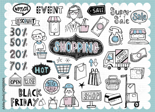 
Hand drawn shopping and sale B