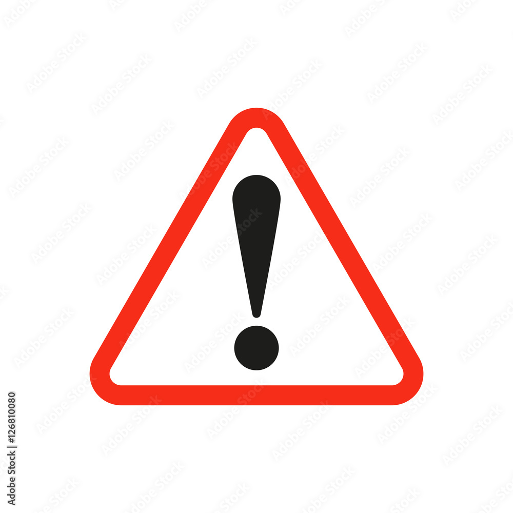 Hazard warning. Attention sign. Minimal flat icon. Red square with an exclamation point isolated on white background Hazard warning. Attention sign. Minimal flat icon. Red square with an exclamation point isolated on white background