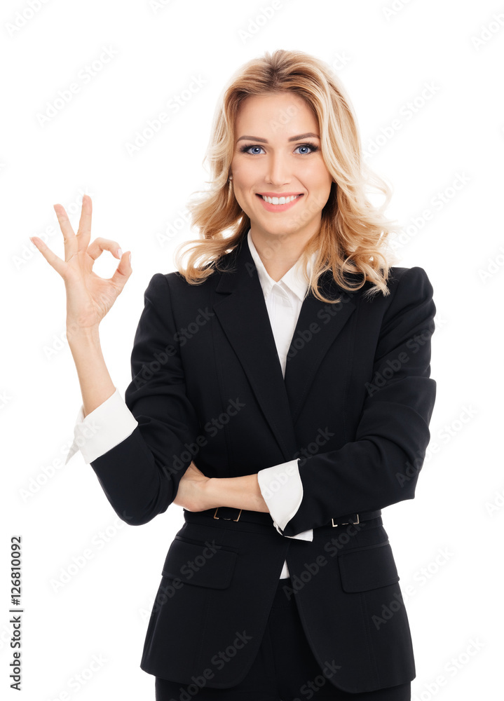 businesswoman showing okay gesture, isolated businesswoman showing okay gesture, isolated