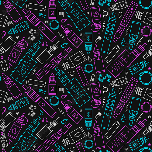 Vector icons of vape and accessories seamless pattern