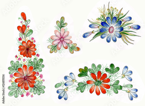watercolor flowers in different styles © Владимир Лешанков