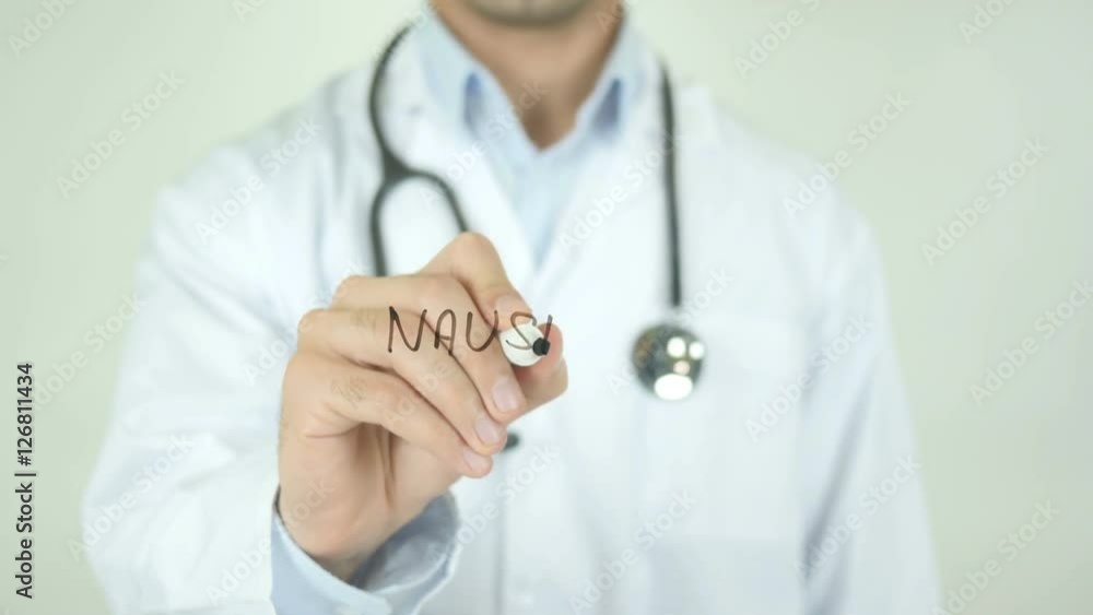Nausea , Doctor Writing On Transparent Screen Nausea , Doctor Writing On Transparent Screen
