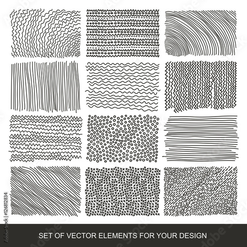 Collection of textures, brushes, graphics, design element. Hand-