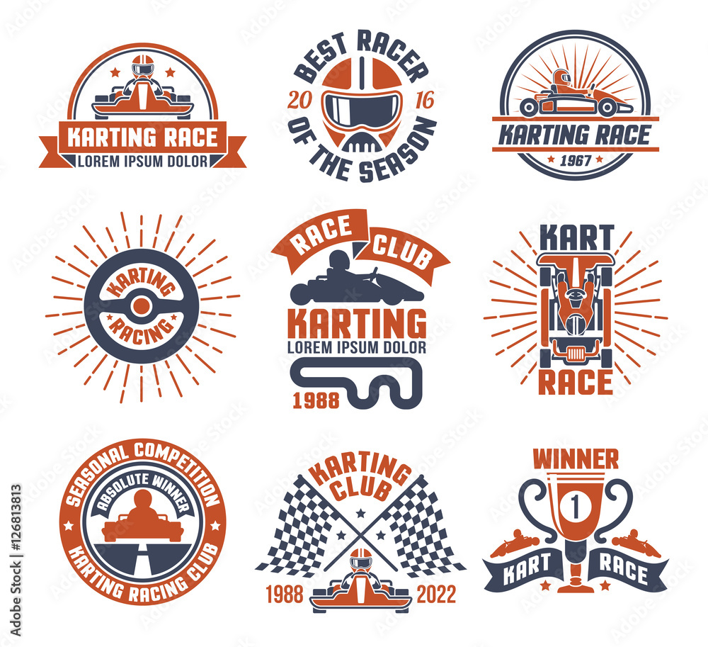 Karting Motor Race Logo Emblem Set