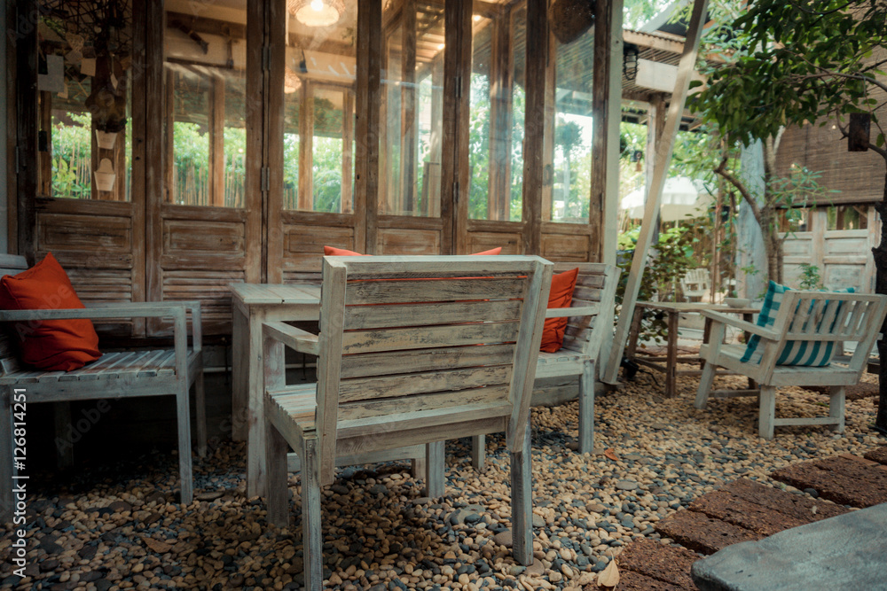 Wooden art fashioned cafe terrace outdoor