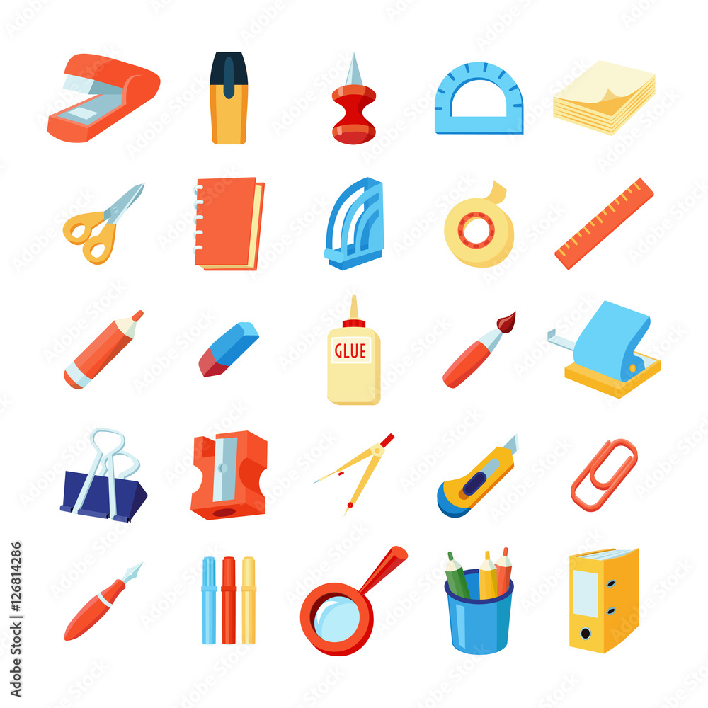 Colorful Stationery Icons Set Colorful Stationery Icons Set