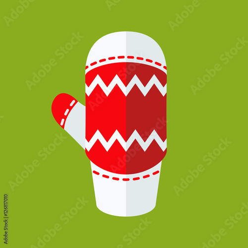 Icono plano manopla invierno roja sobre fondo verde