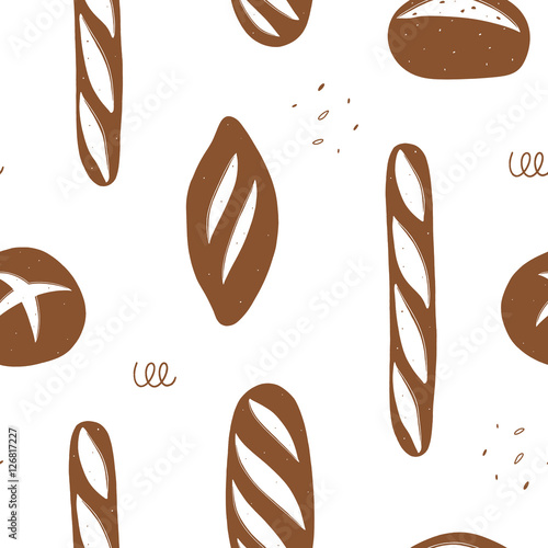 Bread seamless pattern. Raster hand drawn repeated background  for kitchen and bakeries 