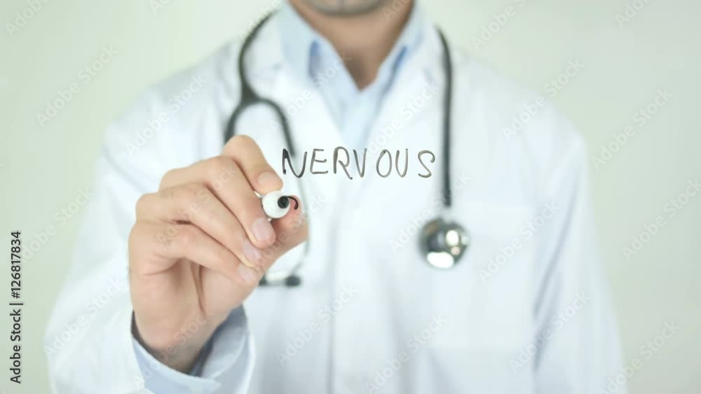 Nervous system , Doctor Writing On Transparent Screen Nervous system , Doctor Writing On Transparent Screen