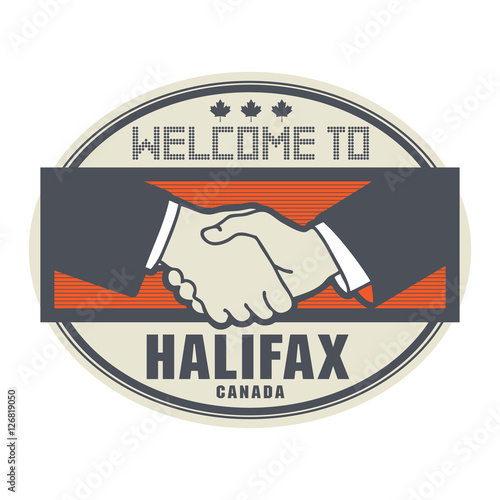 Stamp or label, business concept with handshake 
