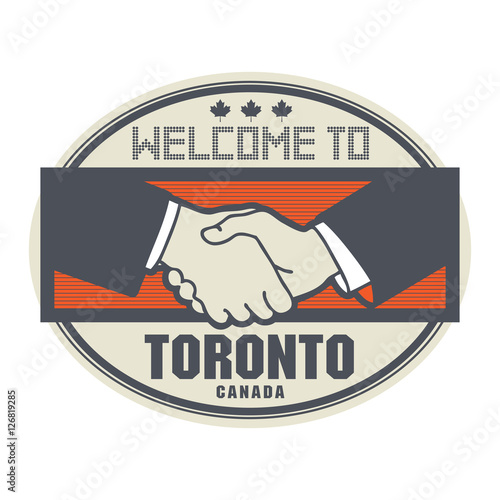 Stamp or label, business concept with handshake 