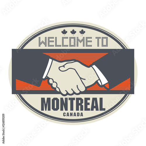 Stamp or label, business concept with handshake 