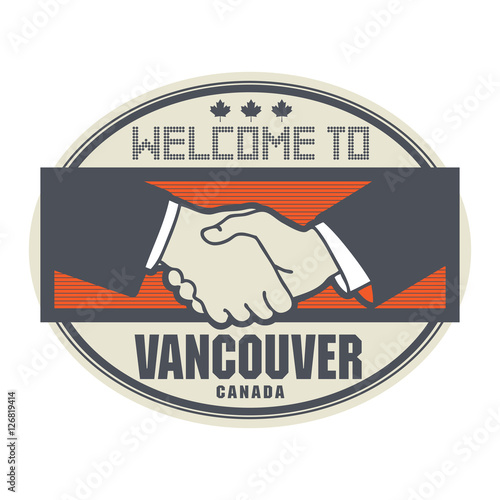Stamp or label, business concept with handshake 