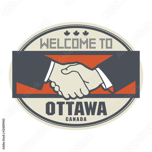 Stamp or label, business concept with handshake 