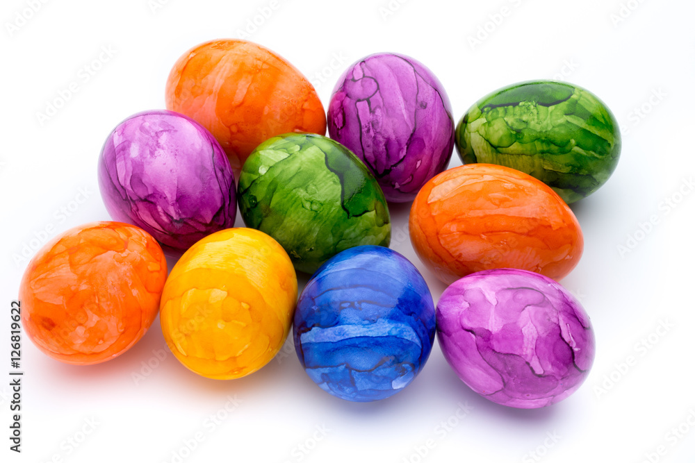 Easter eggs painted in colors on a white background. Easter eggs painted in colors on a white background.