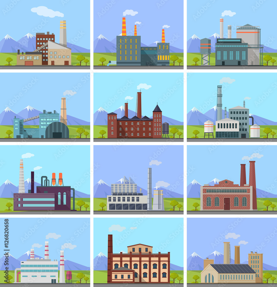 Set of Factory Building Banners