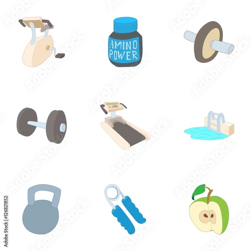Classes in gym icons set. Cartoon illustration of 9 classes in gym vector icons for web
