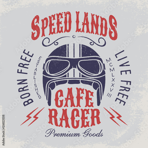 Born free live free. Motorcycle helmet with signs on grunge background. Design element for t-shirt print, poster, emblem, badge, sign.