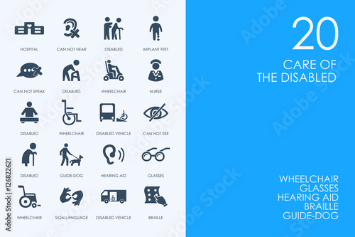 Set of BLUE HAMSTER Library people with disabilities icons