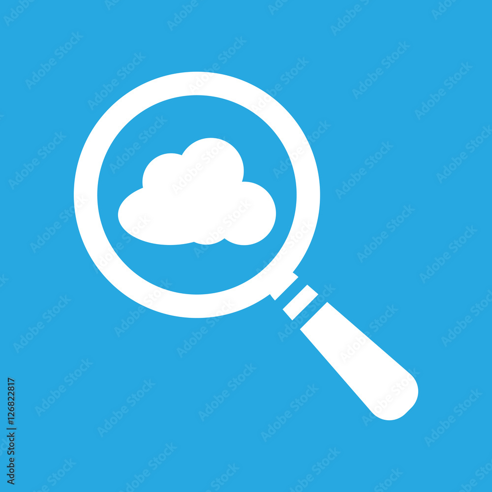vector magnifying glass with cloud icon on a blue background vector magnifying glass with cloud icon on a blue background