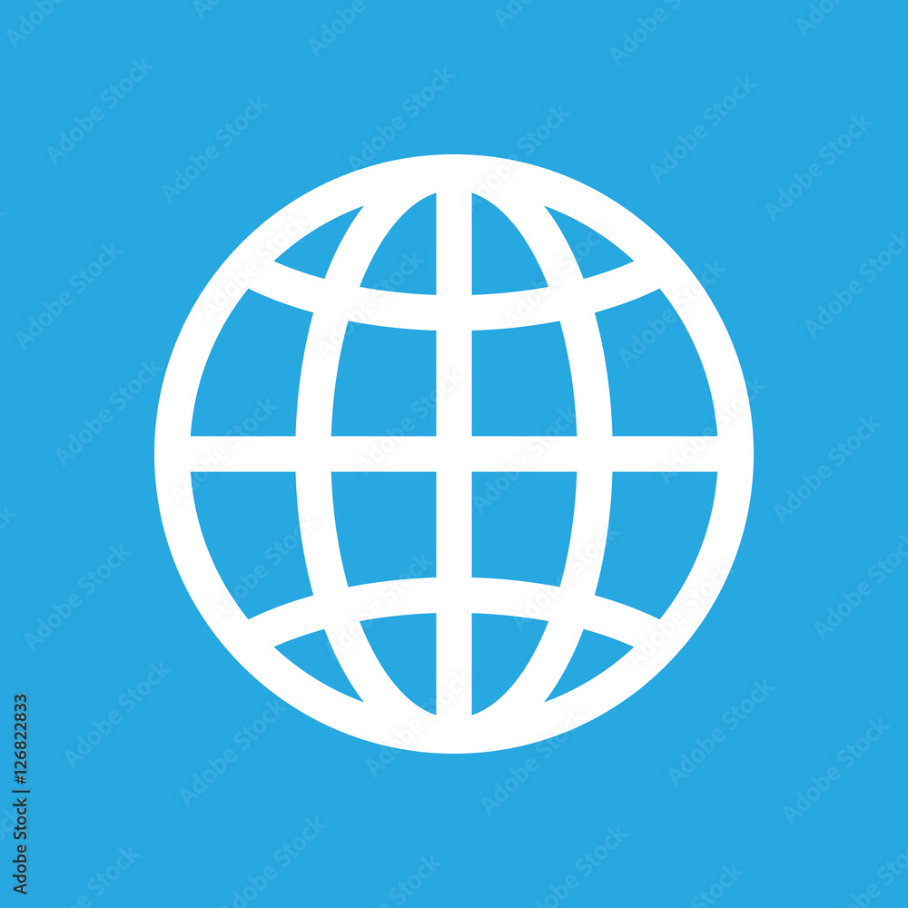 white globe planet icon on a blue background white globe planet icon on a blue background