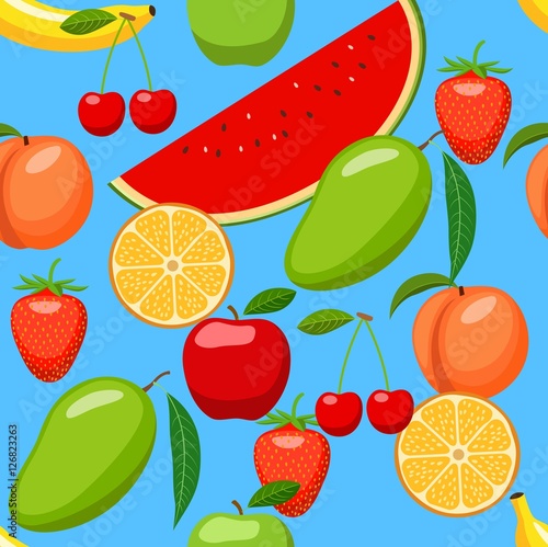 Fototapeta Naklejka Na Ścianę i Meble -  Seamless background with various fruits. Vector illustration