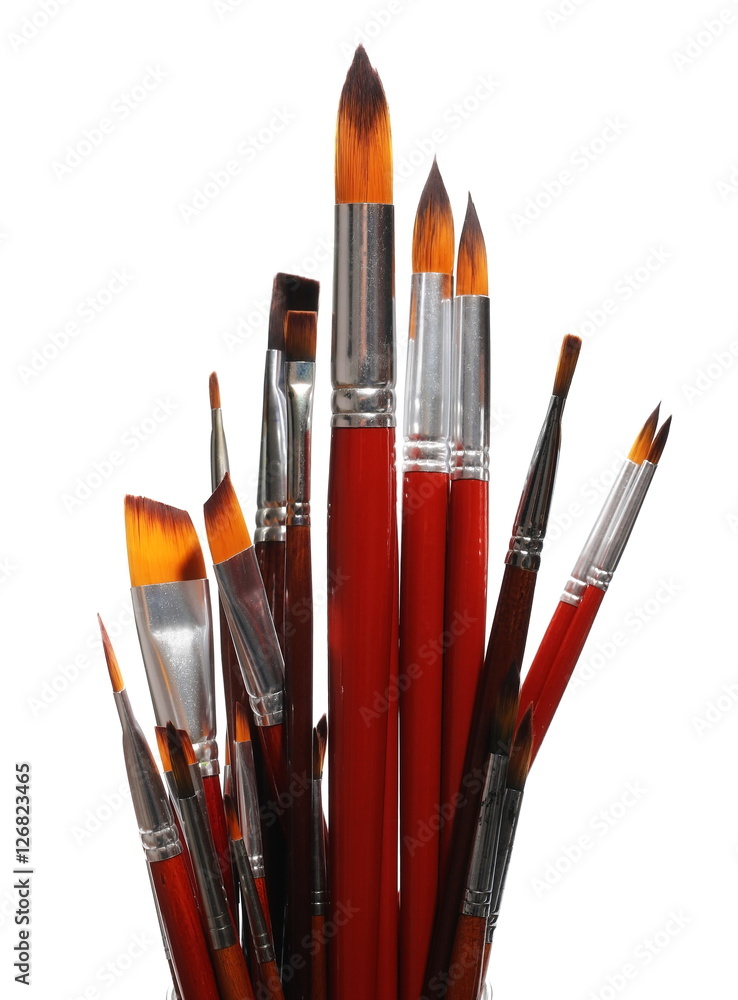 set various paint brush tool isolated on white background, with
