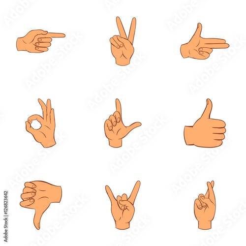 Communication gestures icons set. Cartoon illustration of 9 communication gestures vector icons for web