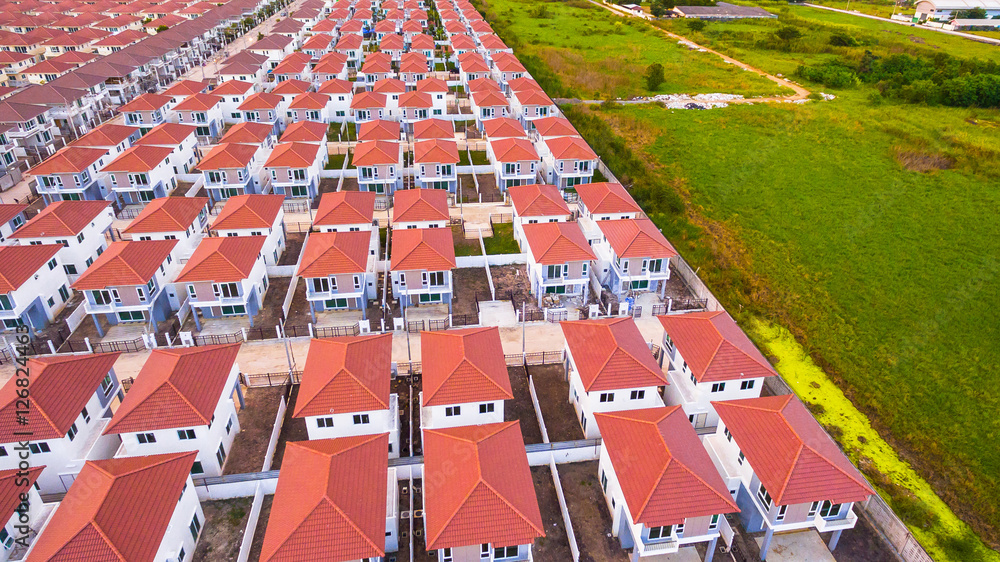 Aerial view of Housing estate, Shot from drone